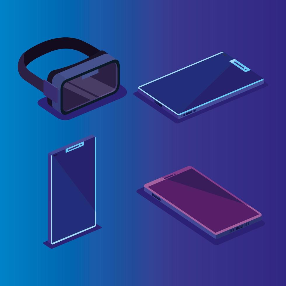glasses and smartphones of reality augmented vector