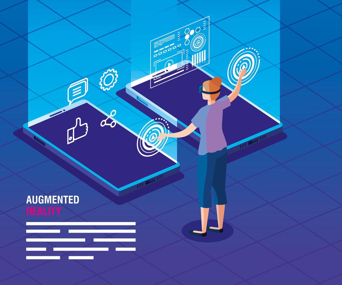 woman with glasses of reality augmented and smartphones vector