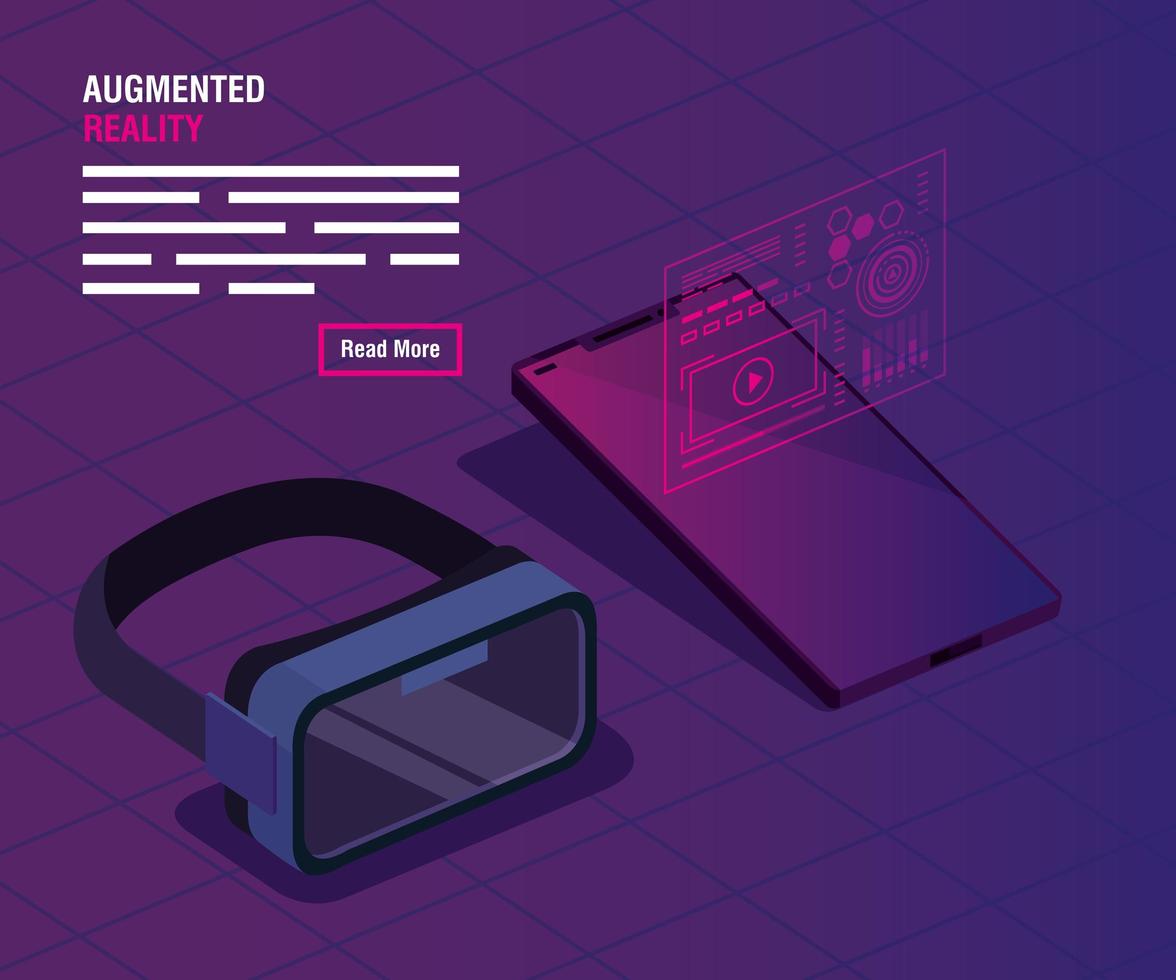 glasses and smartphone of reality augmented vector