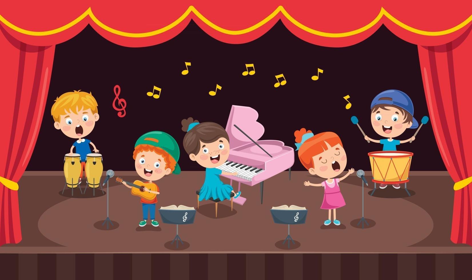 Little Children Performing Music At Stage vector
