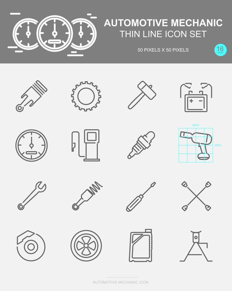 Set of AUTOMOTIVE MECHANIC Vector Line Icons