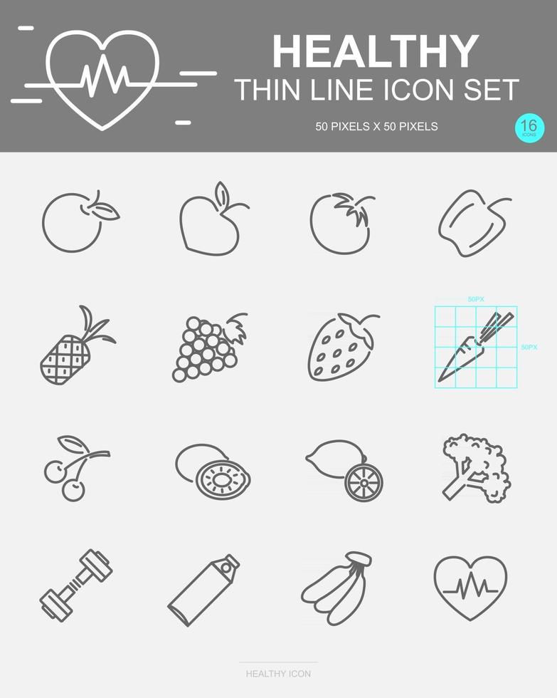 conjunto de iconos de línea de vector de fruta saludable