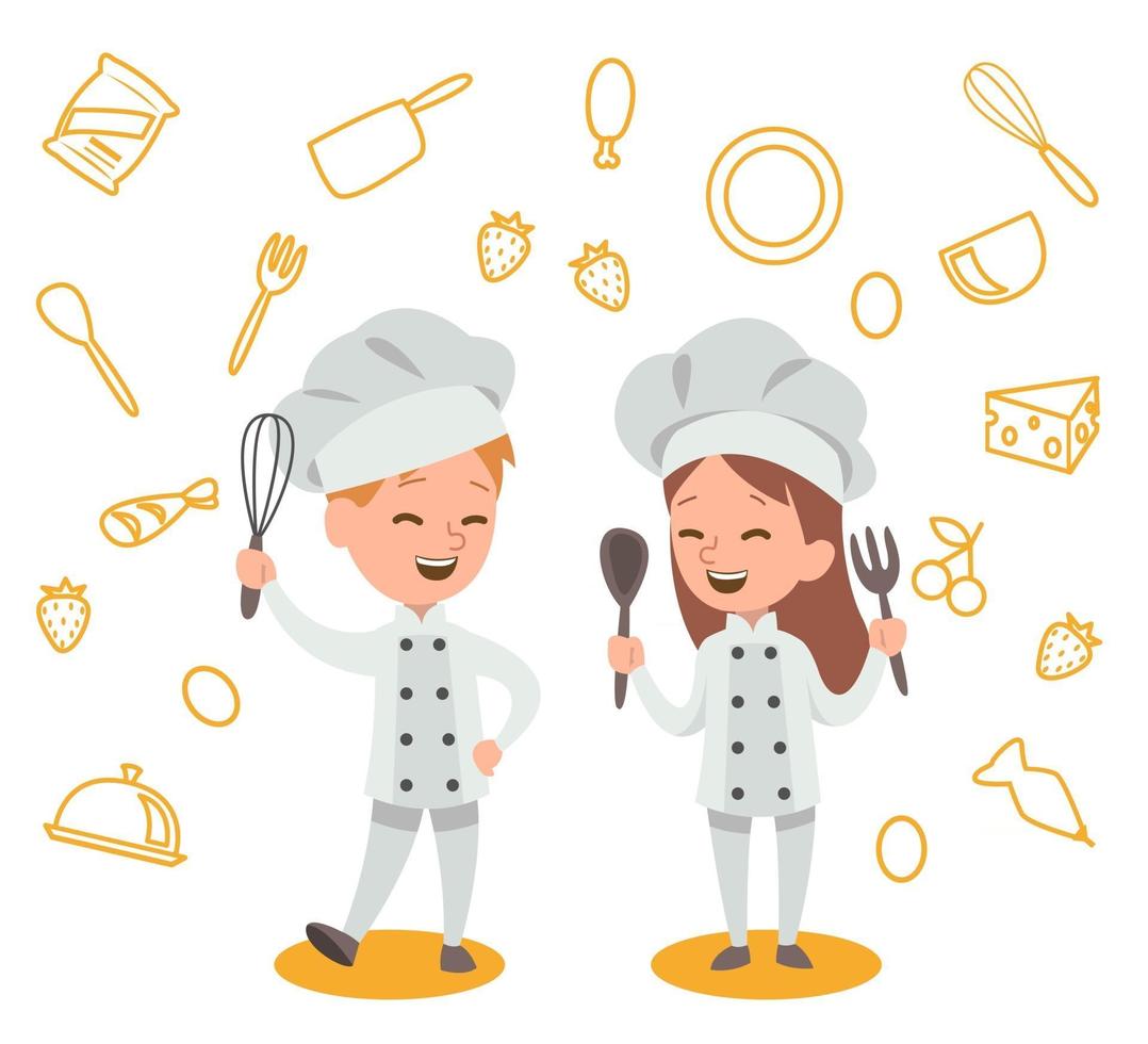 Happy kids is cooking and having fun in the kitchen vector design