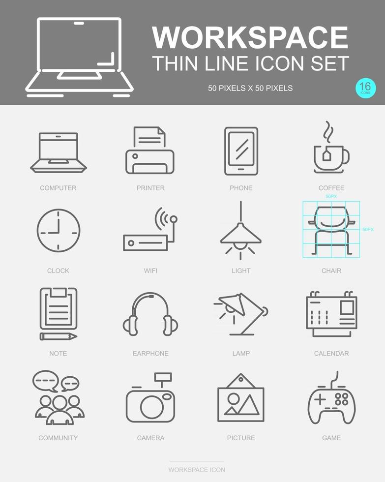 Set of Workspace Vector Line Icons