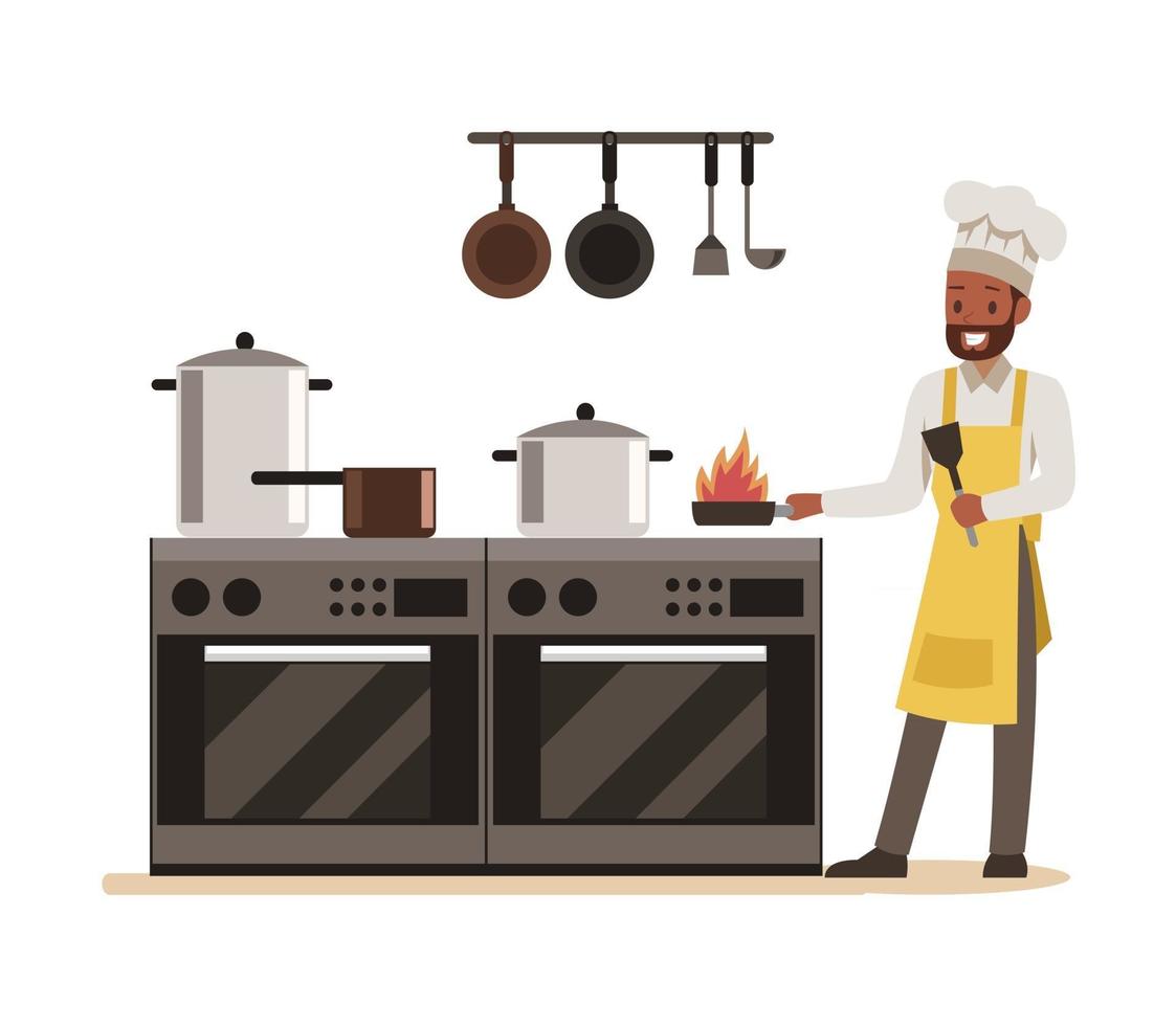 chef cooking in restaurant character design vector