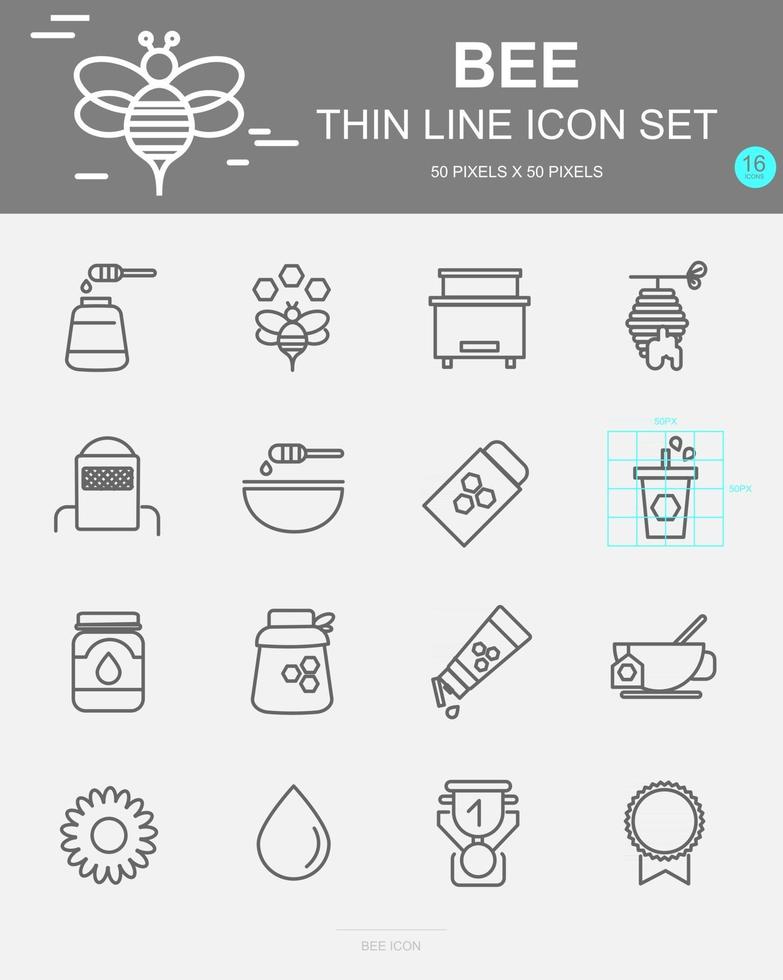 Set of Bee Vector Line Icons