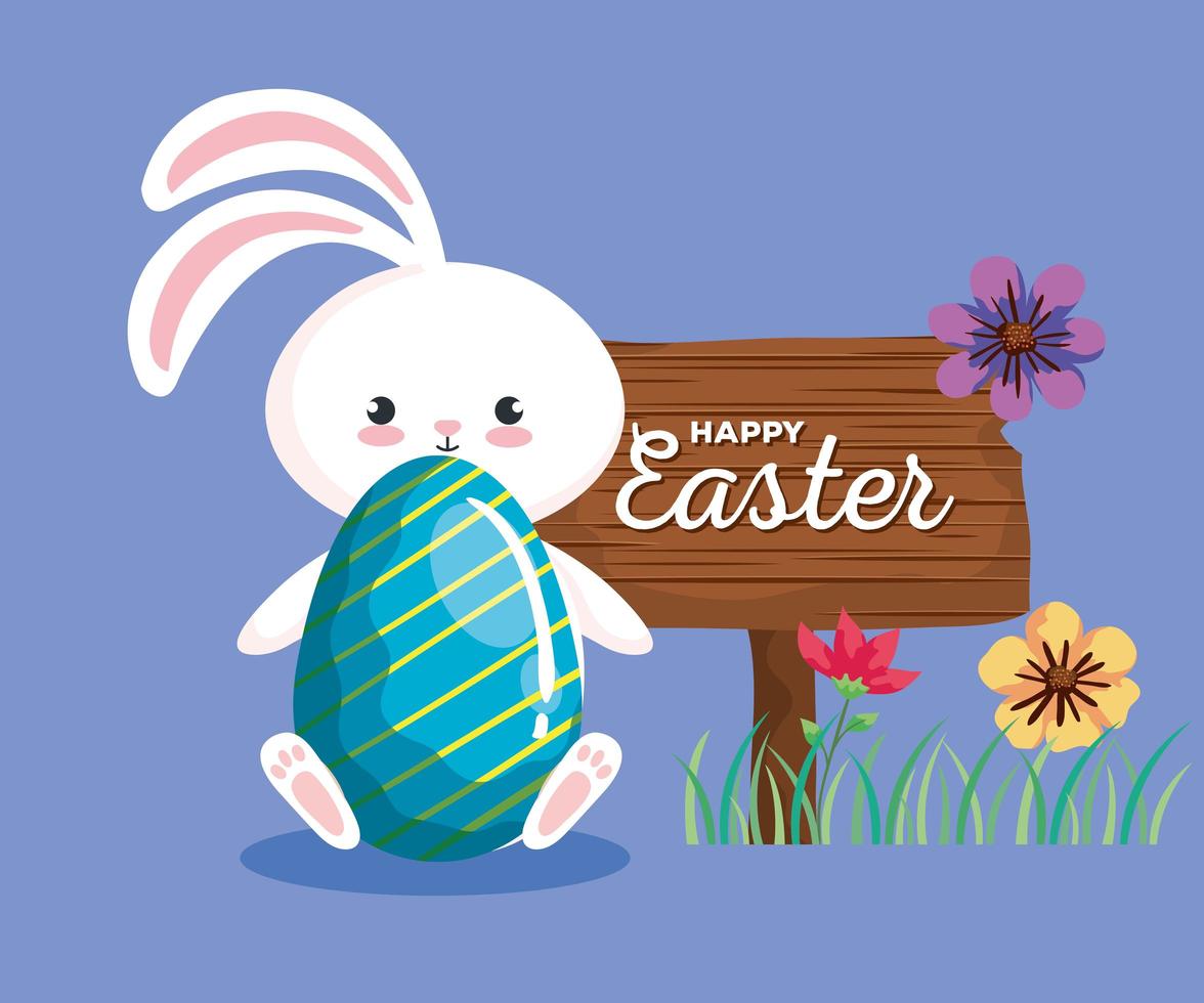 happy easter card with rabbit and egg vector