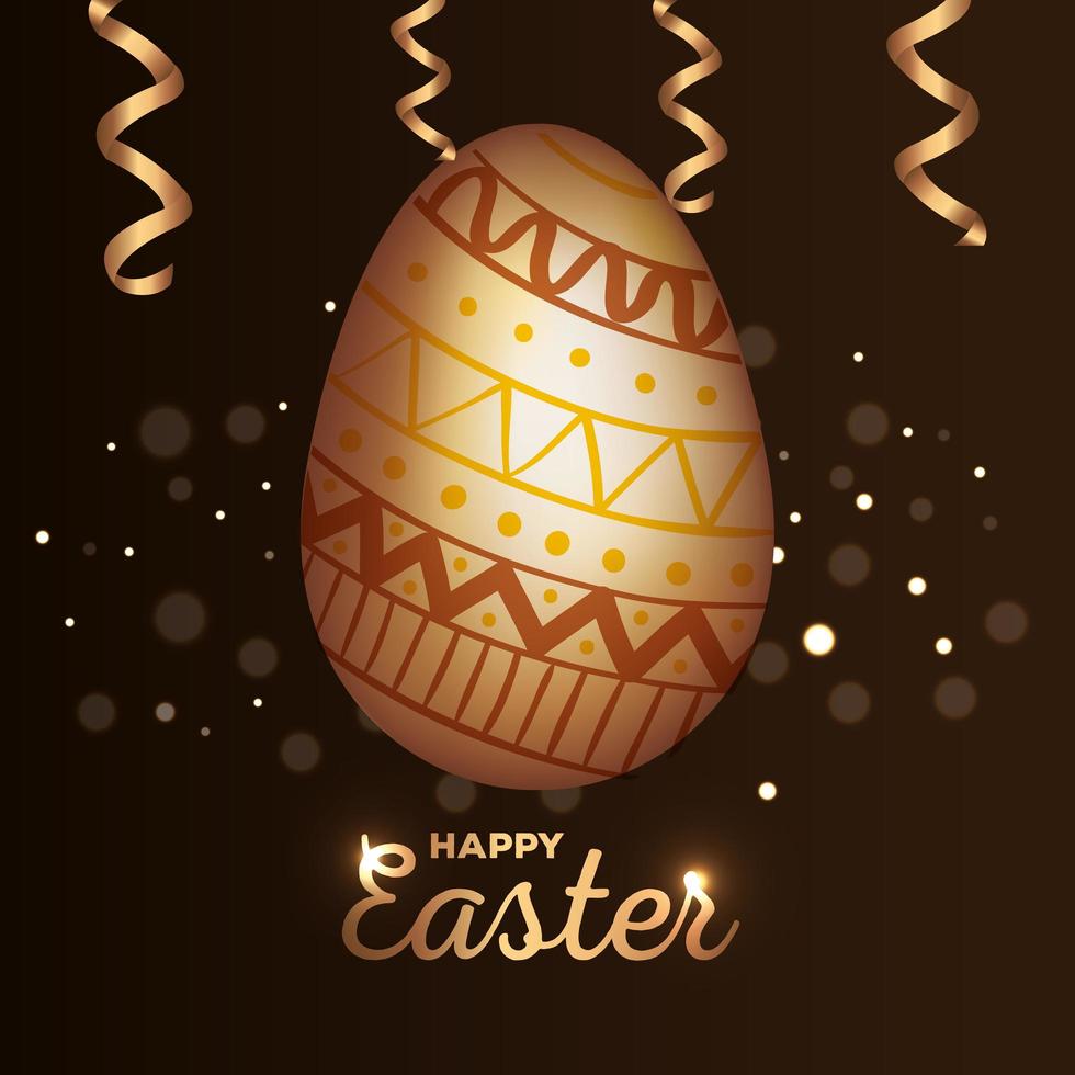 happy easter card with golden egg decoration vector