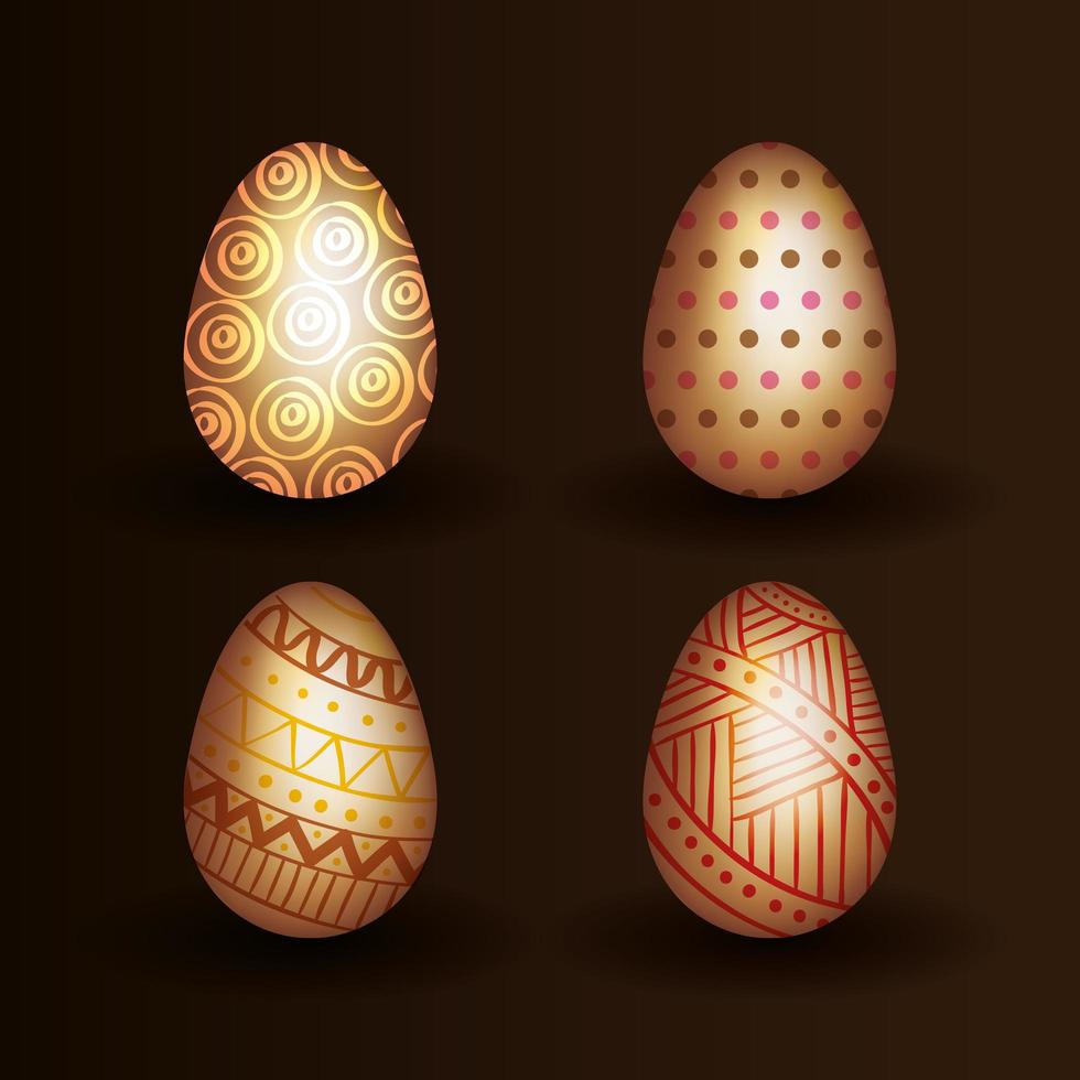 set of golden eggs easter decoration vector