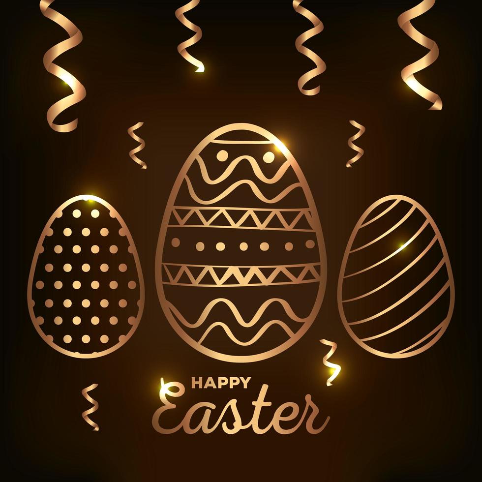 tarjeta de pascua feliz con decoración de huevos dorados vector