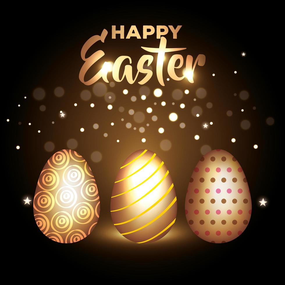 happy easter card with golden eggs decoration vector