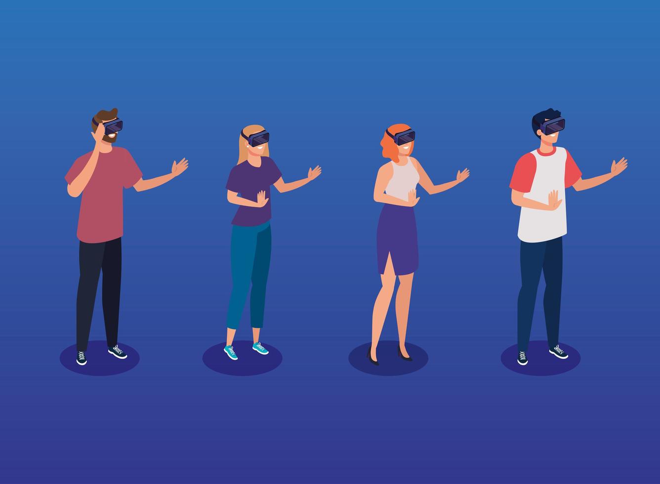 people with glasses of reality augmented technology vector