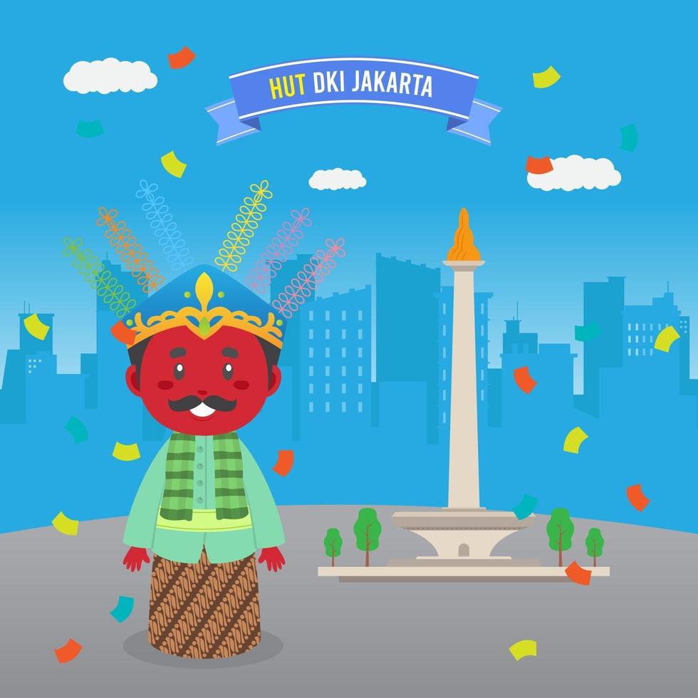 Birthday Jakarta Greeting Card With Traditional Puppet vector