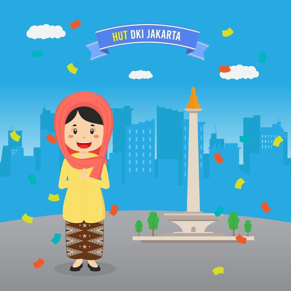 Birthday Jakarta Greeting Card With Character vector