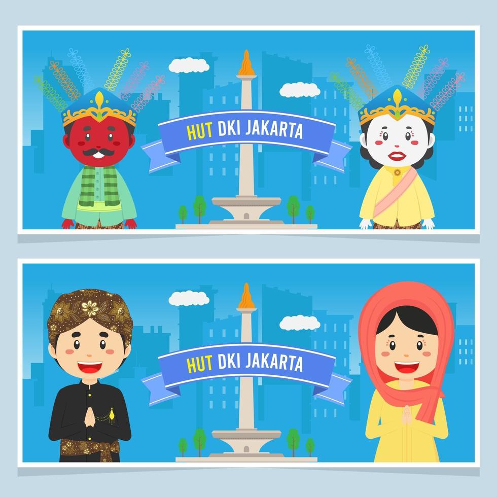 Birthday Jakarta Greeting Card With Character vector