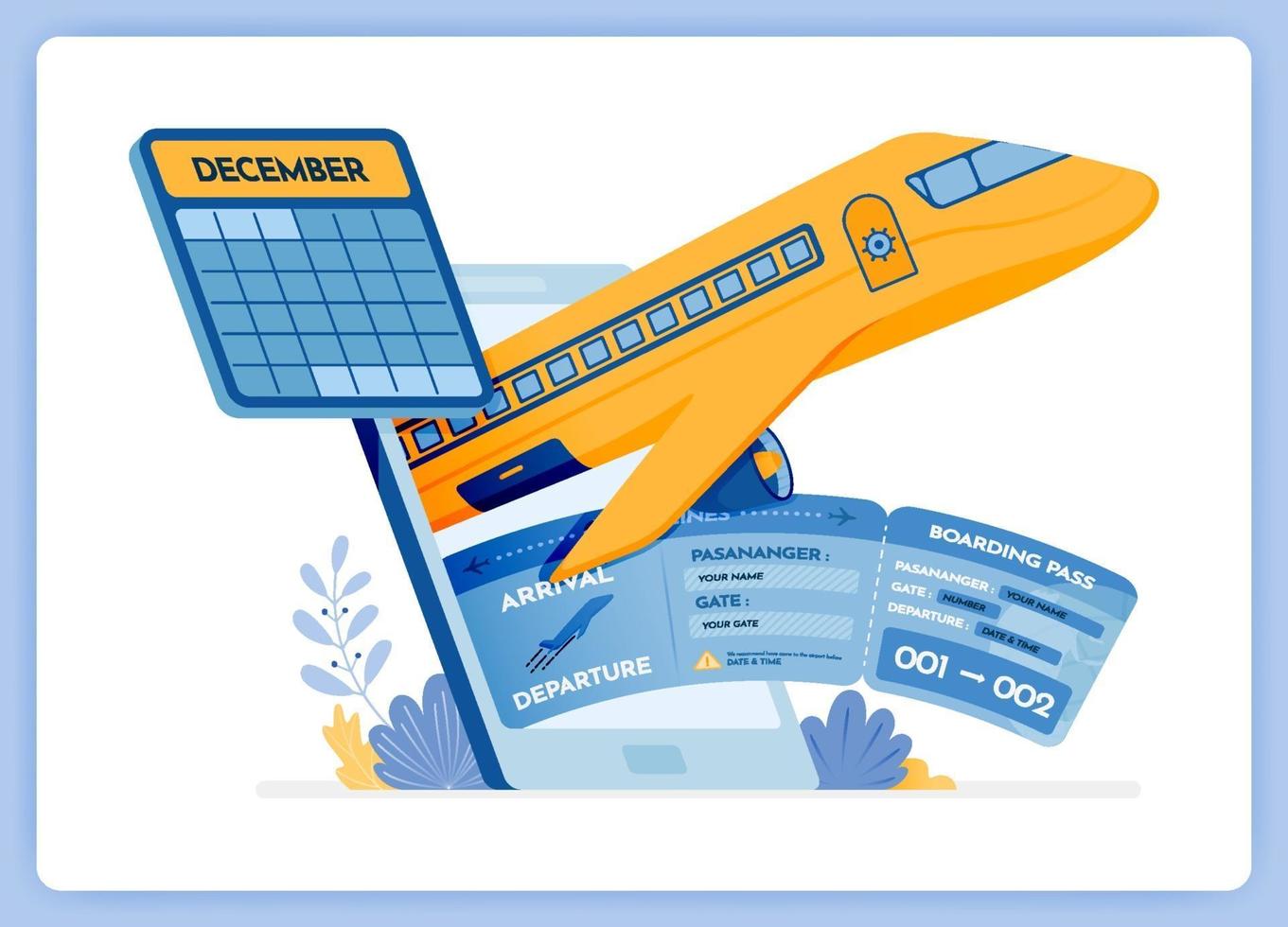 ilustración vectorial de compra automática de boletos de avión más fácil con la aplicación móvil vector