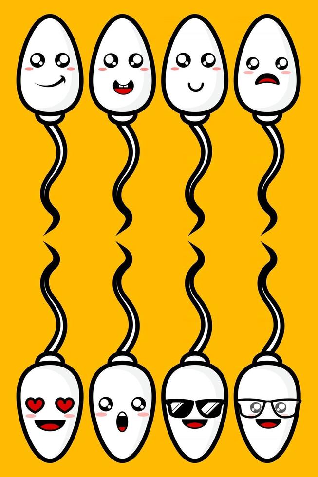 Vector illustration of cute sperm set design in cartoon character