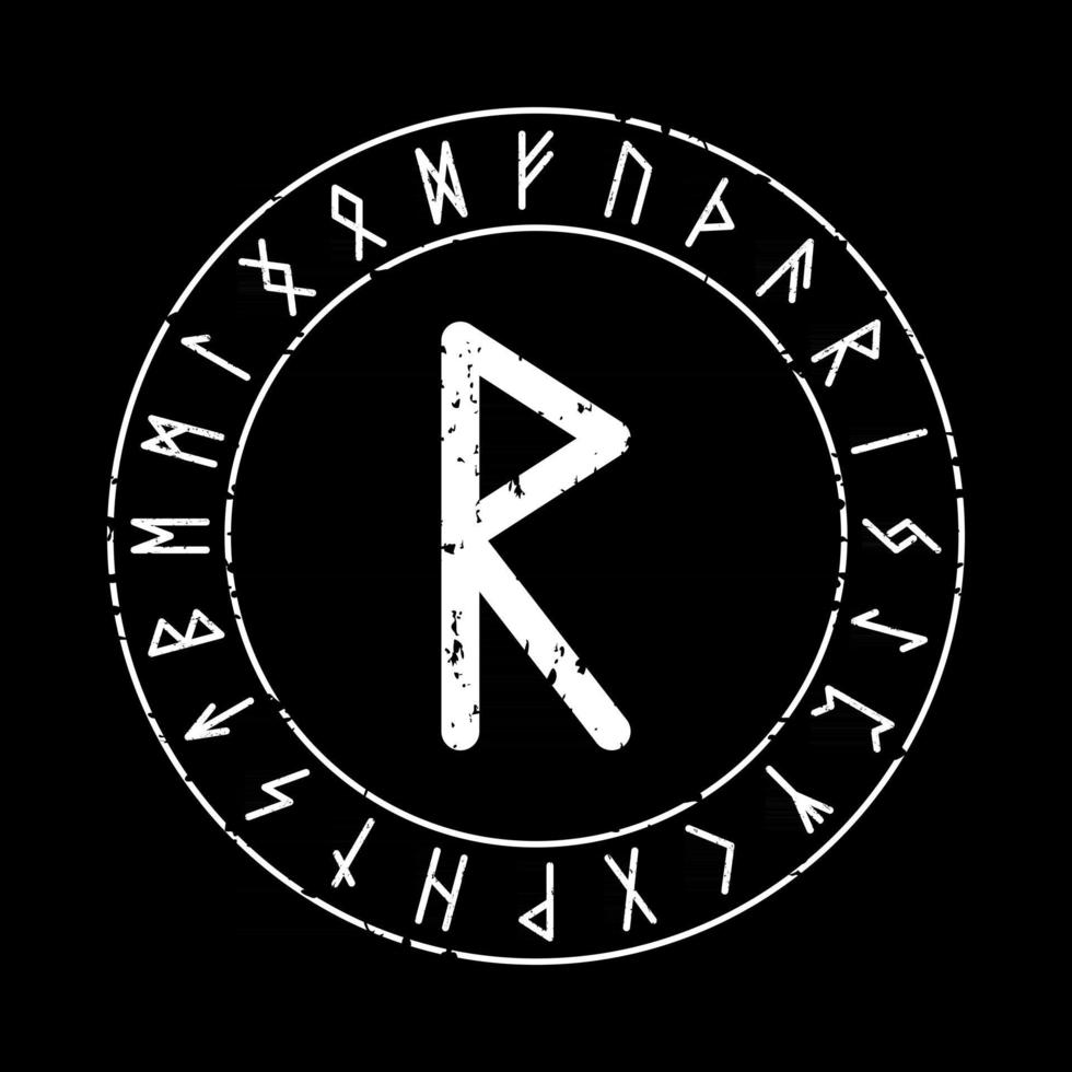 BLACK SQUARE BACKGROUND WITH THE RUNE RAIDHO IN THE MAGIC CIRCLE vector