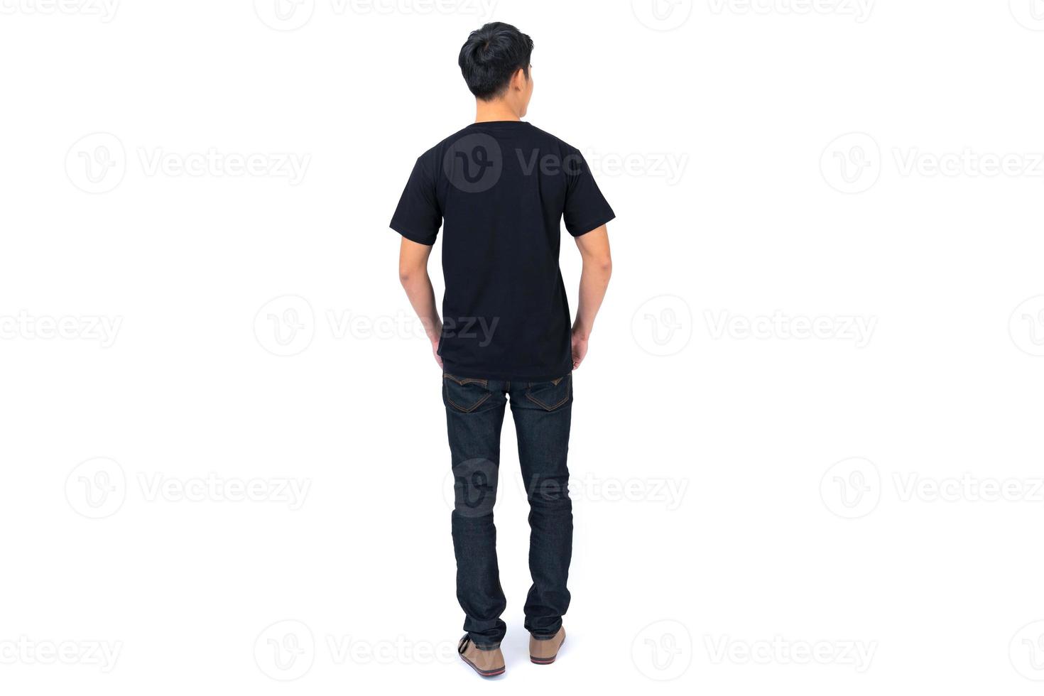 Young man in Black t shirt on white background photo