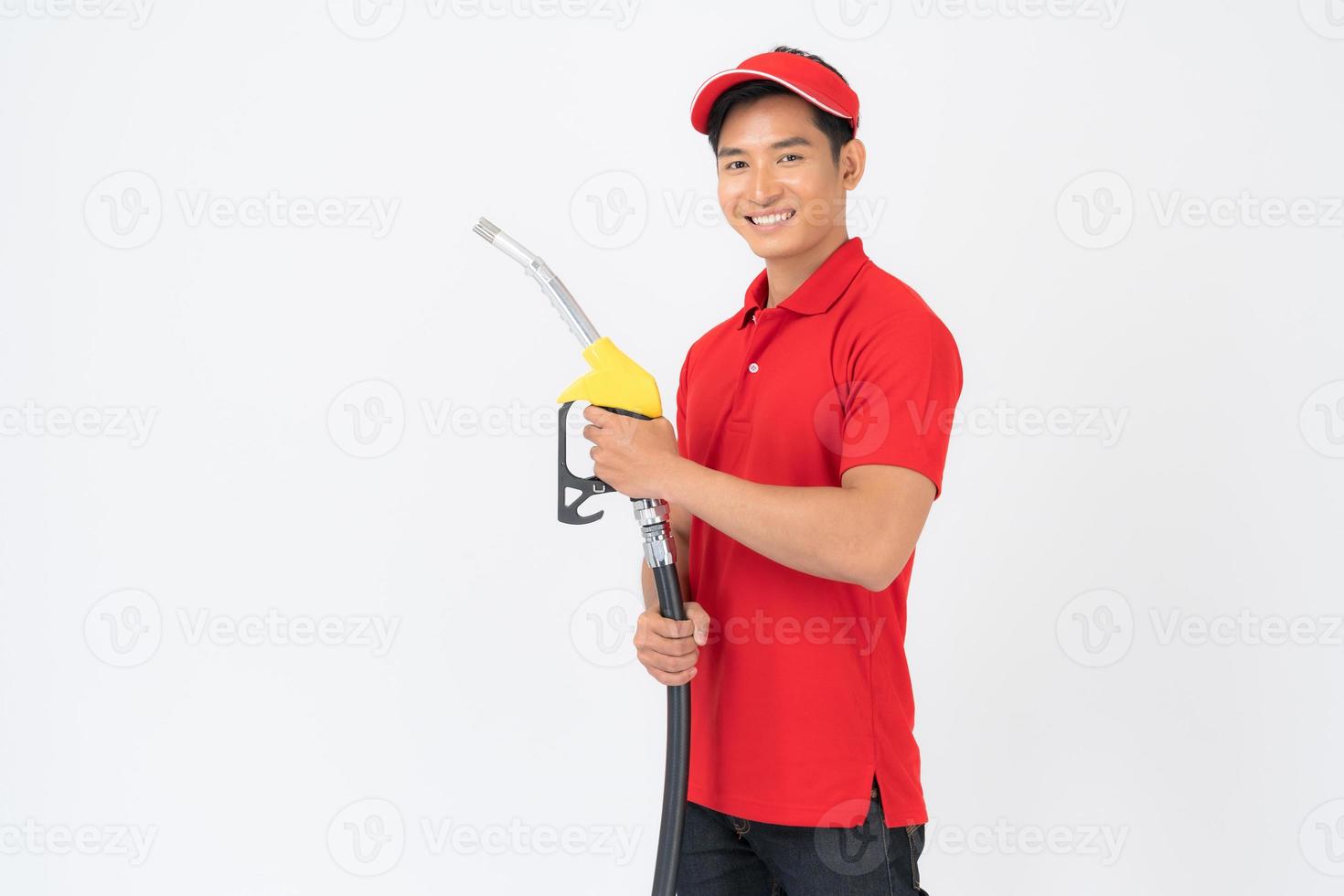 Gas Station Worker and Service on white background photo