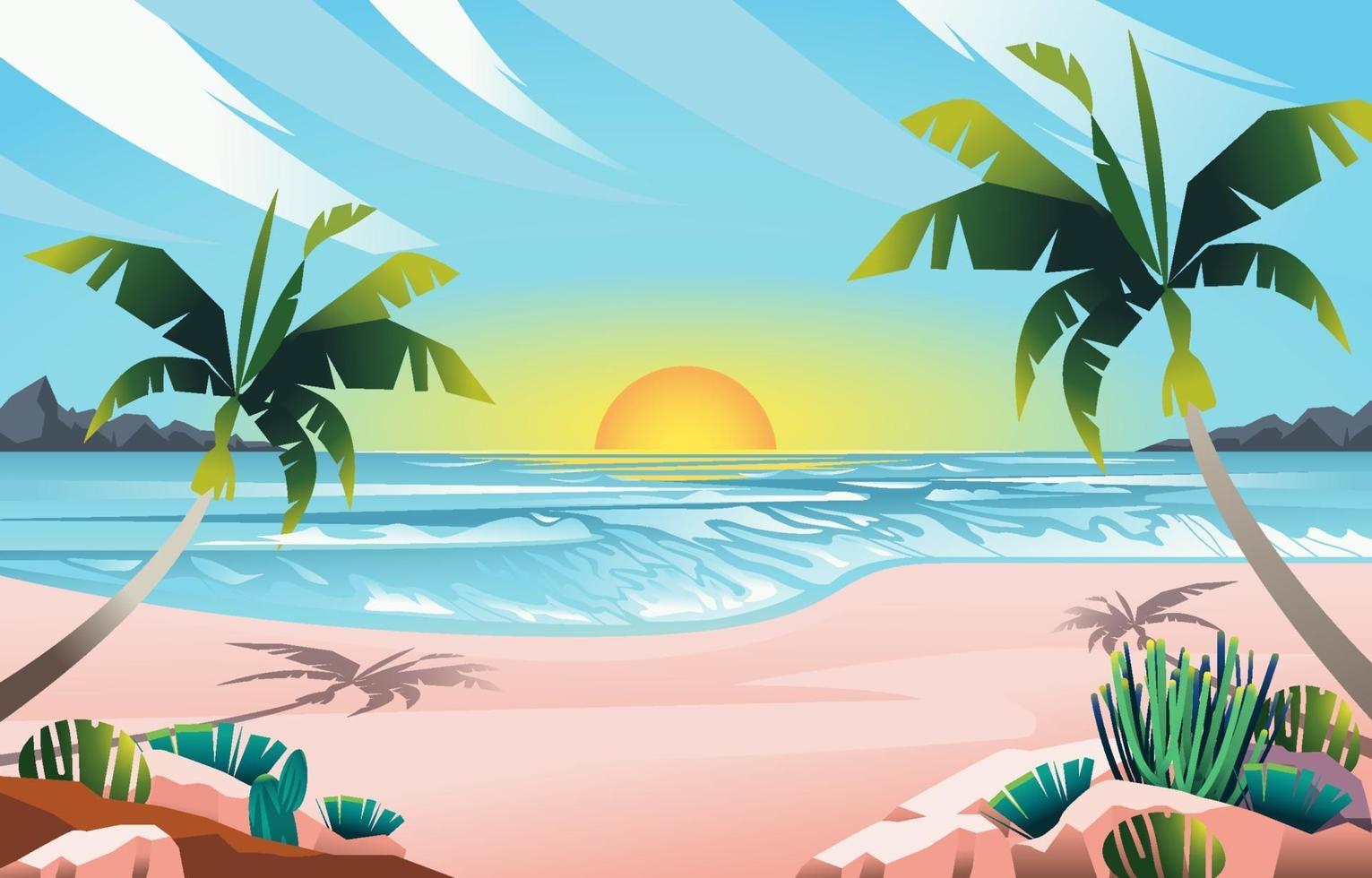 Sunrise In Summer Beach Background vector