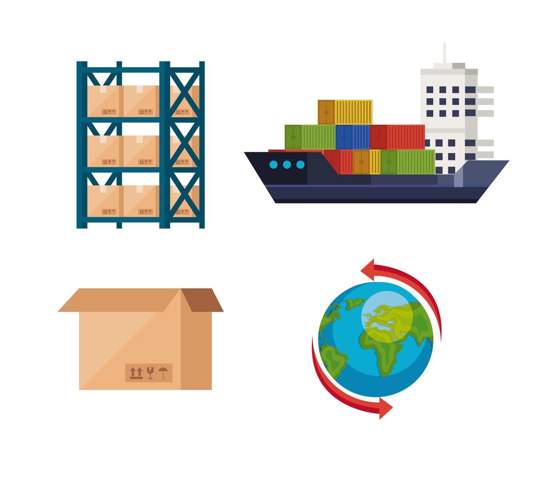 set of delivery logistic service icons vector