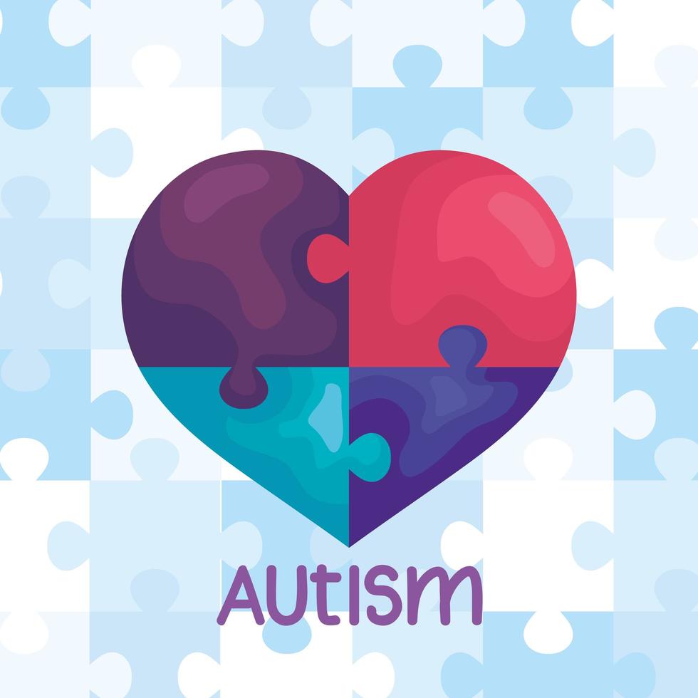 día mundial del autismo con corazón de piezas de rompecabezas vector
