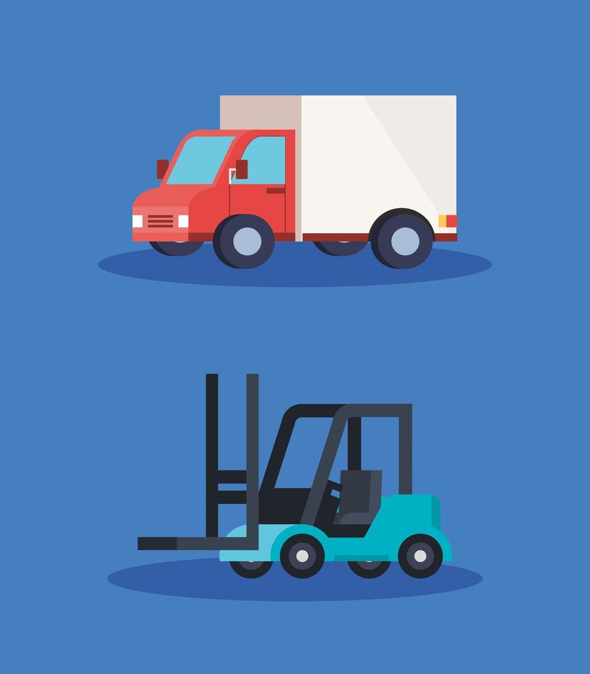 truck and forklift of delivery logistic service vector