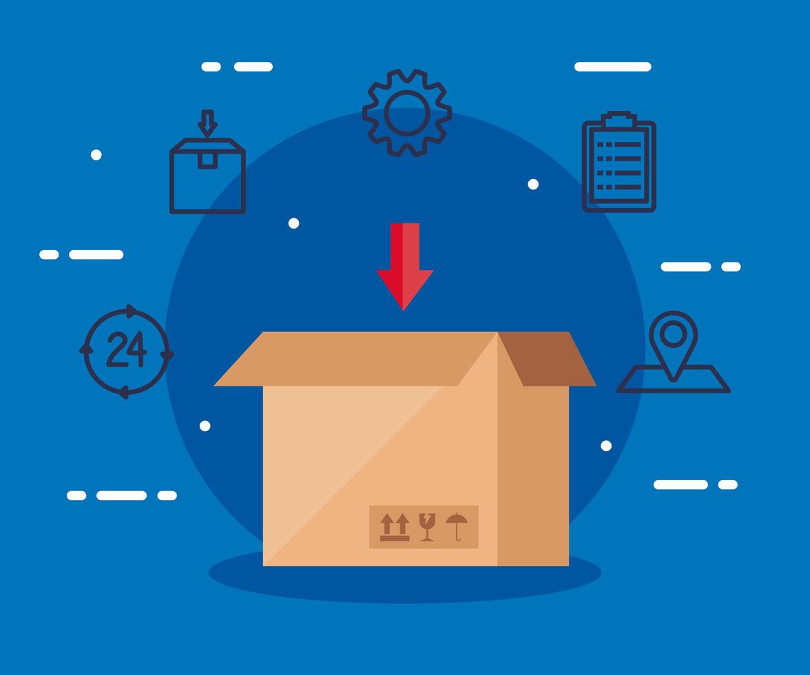 delivery logistic service with box and icons vector