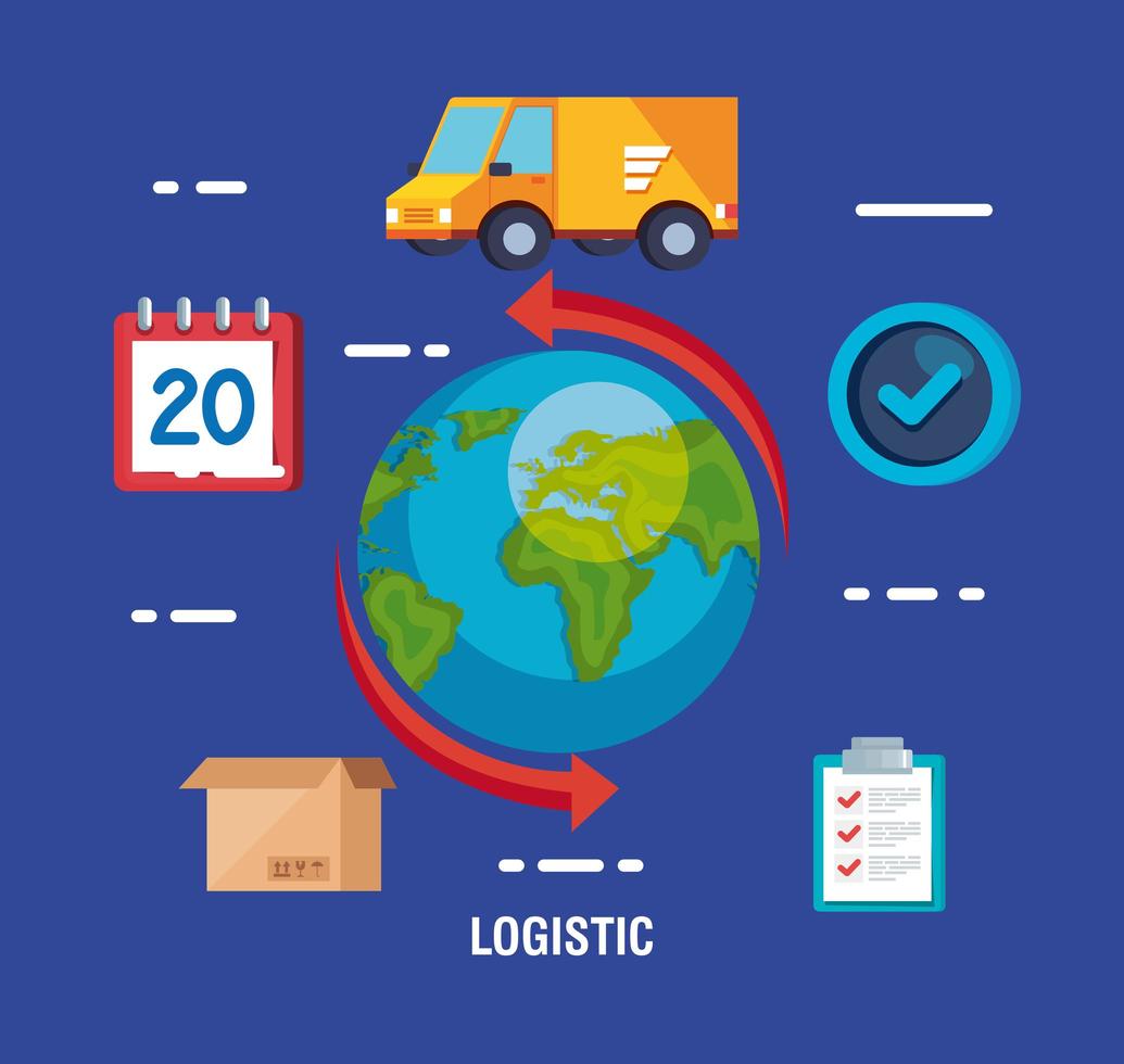 delivery logistic service with world and icons vector