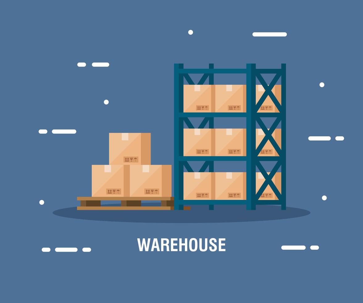 Servicio logístico de entrega con almacén de cajas. vector