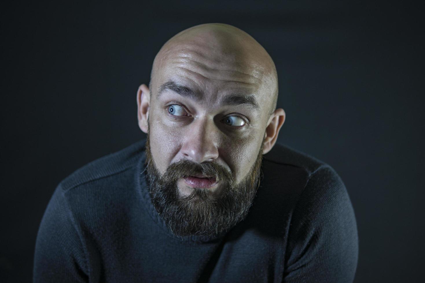 bald bearded mustache hipster portrait Blue eyes photo