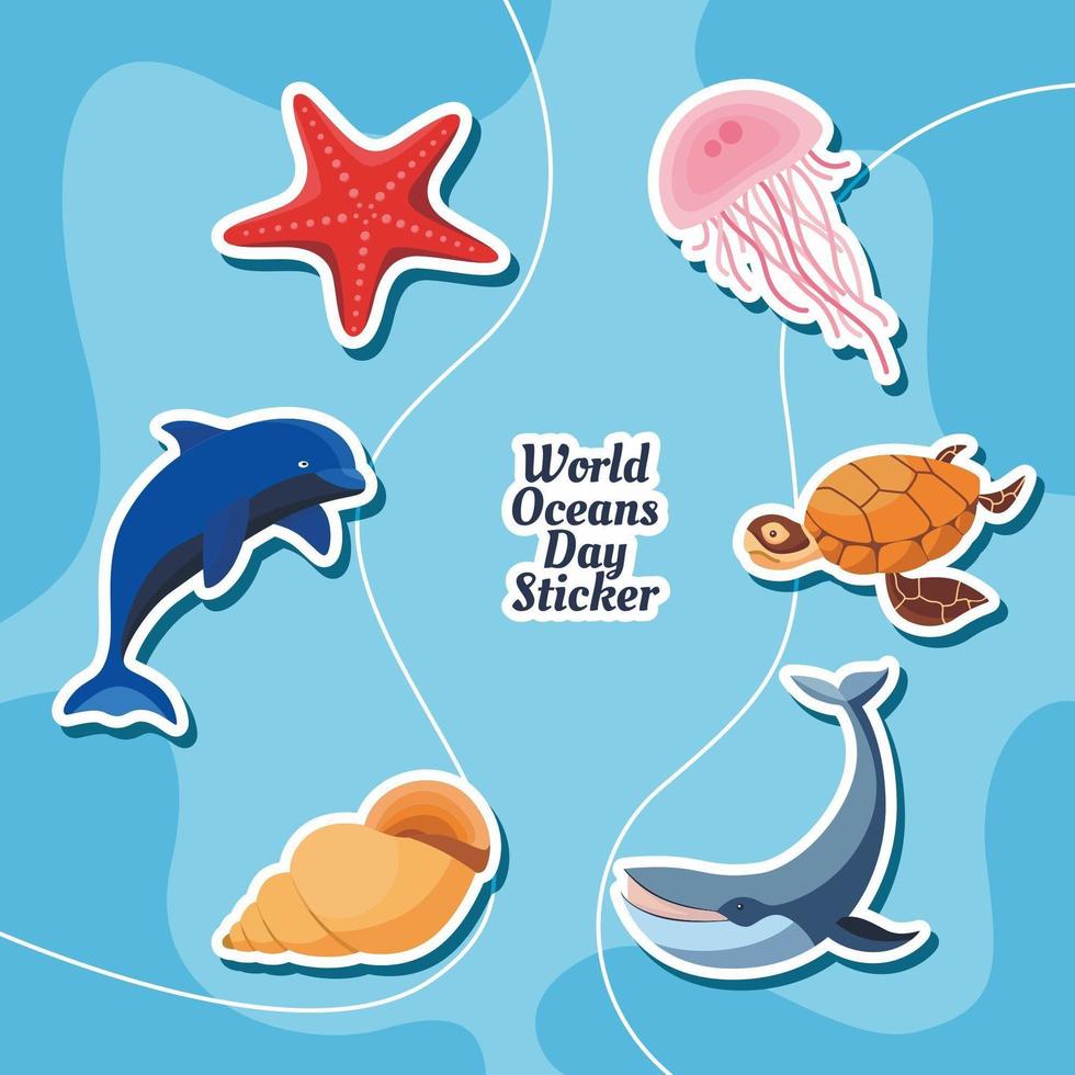 World Oceans Day Sticker Set vector