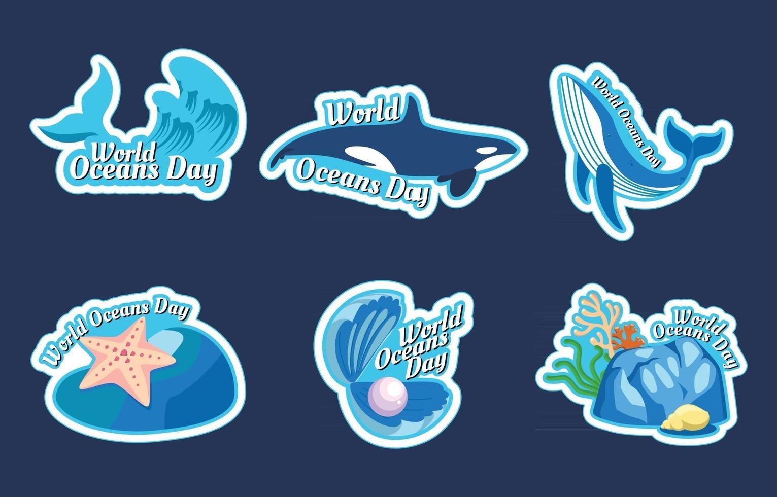 conjunto de pegatinas del día mundial de los océanos vector