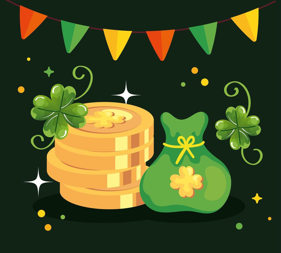 saint patricks day with coins and decoration vector