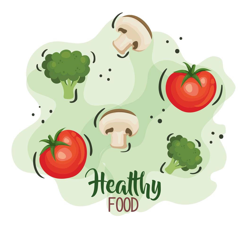 healthy food poster with tomatoes and vegetables vector