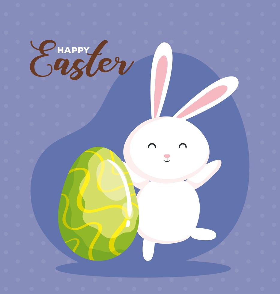 happy easter card with rabbit and egg vector