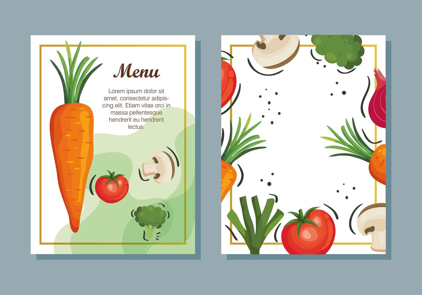 Tarjeta de menú con decoración de verduras. vector