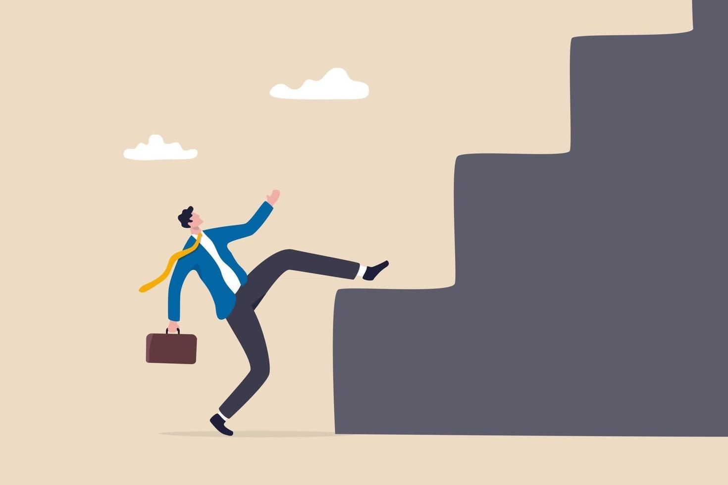 Businessman trying to climb steep stairs vector