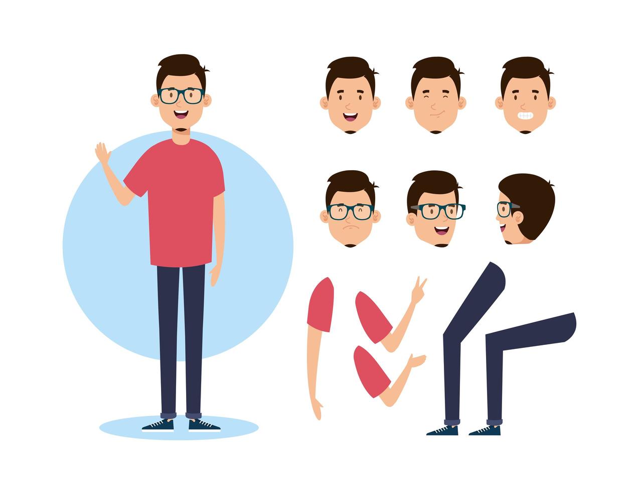 young man with body parts characters vector