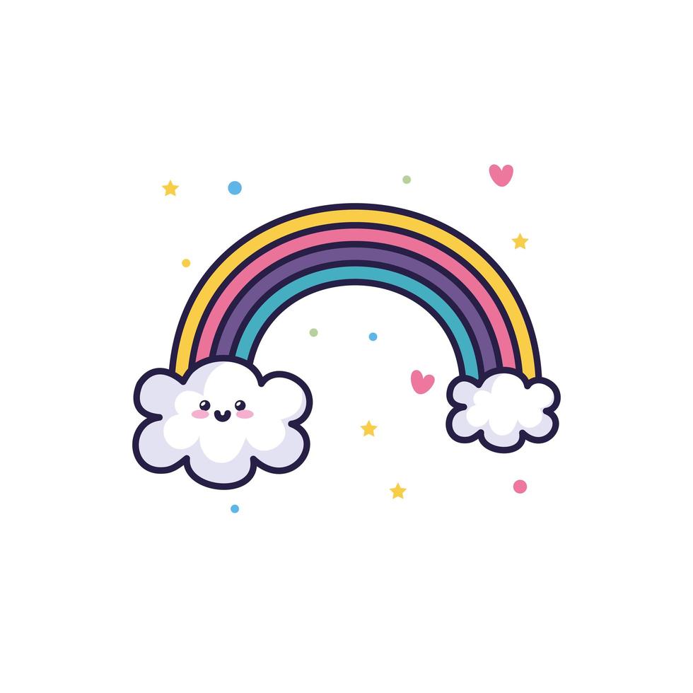 cute rainbow with clouds kawaii style vector