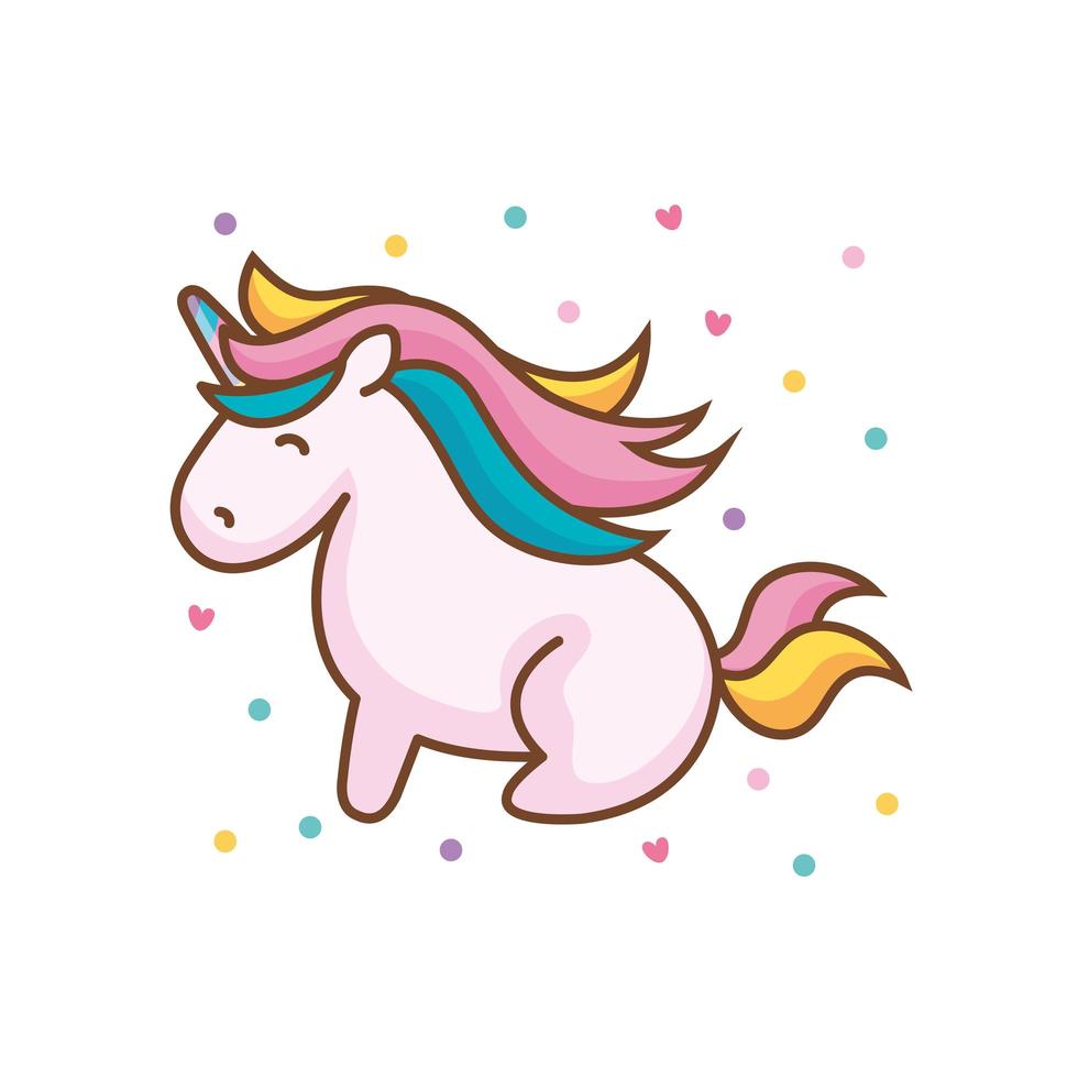 cute unicorn fantasy with hearts decoration vector