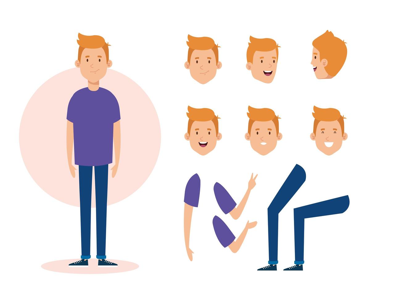 hombre joven con personajes de partes del cuerpo vector