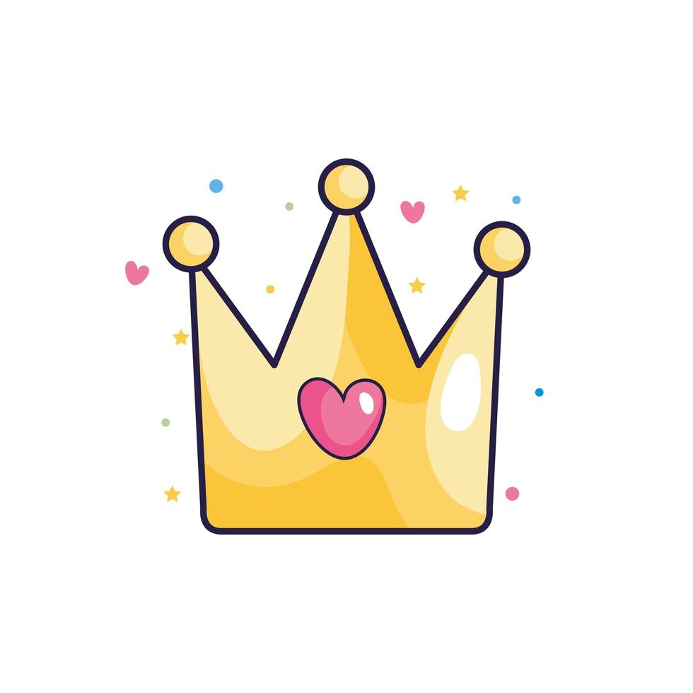 cute crown with heart icon vector