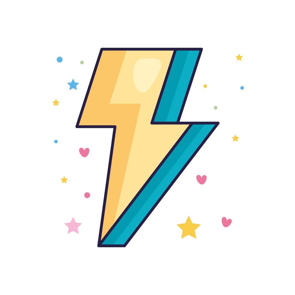 cute thunderbolt with stars and hearts decoration vector