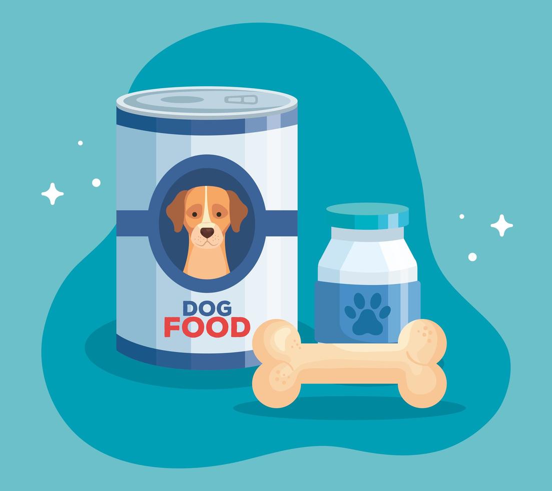 food of dog animal in can and icons vector