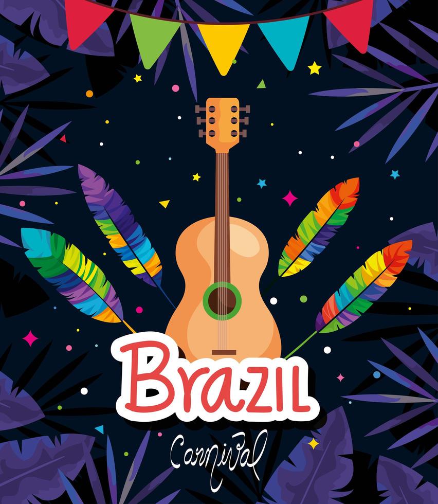 poster of brazil carnival with guitar and decoration vector