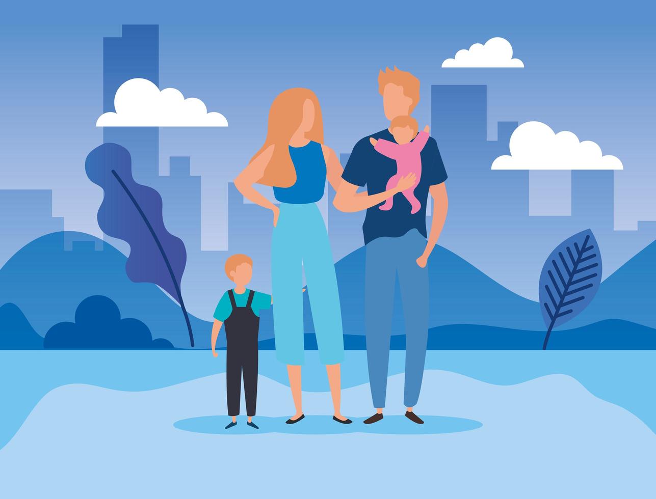 parents with sons in the park vector