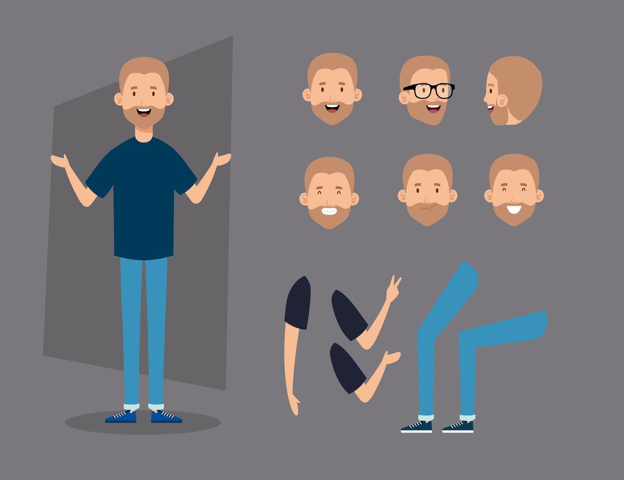 young man with beard and body parts characters vector