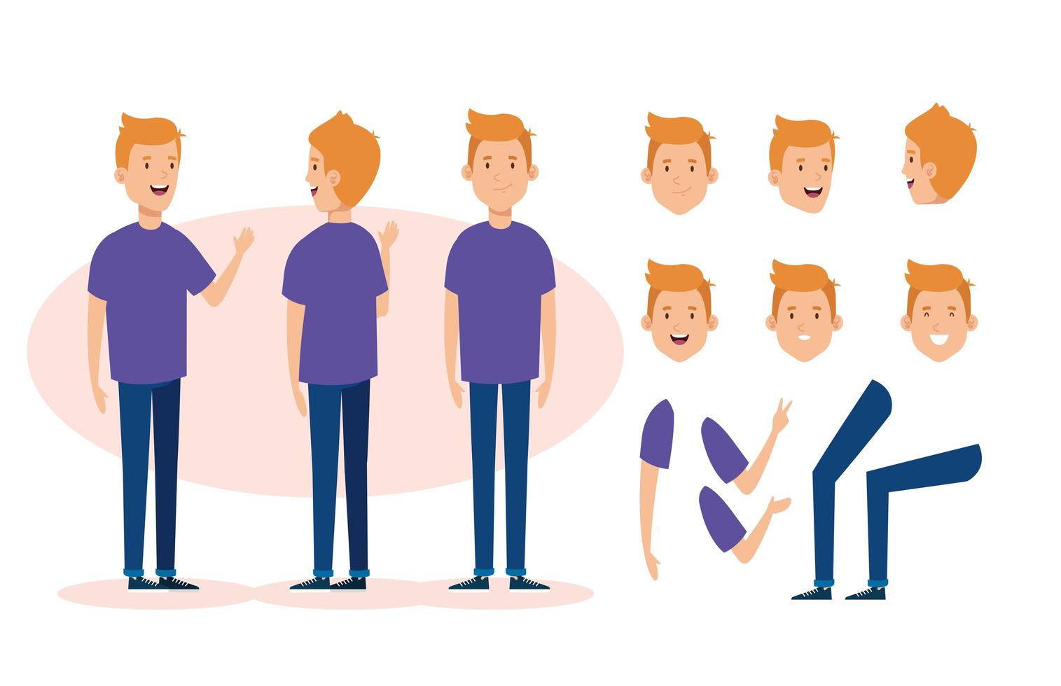 young man with body parts characters vector